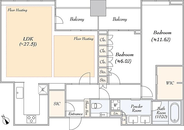 間取り シティタワー麻布十番 33階/-