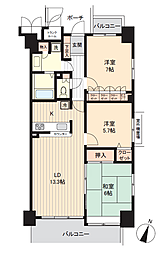 サーパス千手 2SLDKの間取図画像