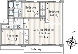 西けやき台団地9号棟 3LDKの間取図画像