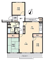 西所沢椿峰ニュータウン104街区1号棟 3LDKの間取図画像