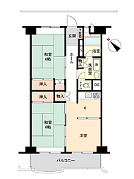 港楽ハイツ1号棟 2DKの間取図画像