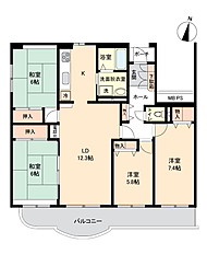 ラポール美香保B 4LDKの間取図画像