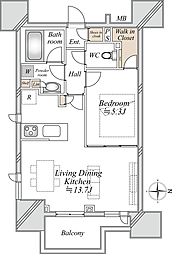 ブランズ東麻布 1LDKの間取図画像