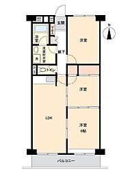 所沢ハイコーポ 3LDKの間取図画像