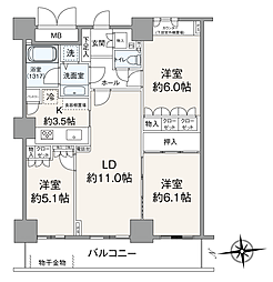 リーデンスタワー高層棟 3LDKの間取図画像