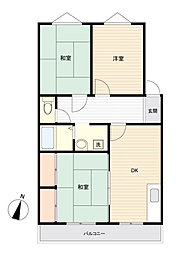 ホワイトキャッスル上の原A2棟 3DKの間取図画像