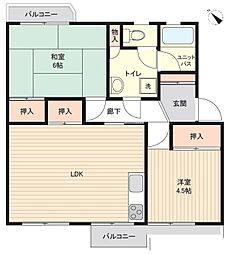 くずは台団地11号 2LDKの間取図画像
