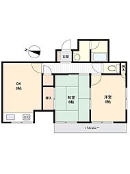 三好マンション万代 2DKの間取図画像