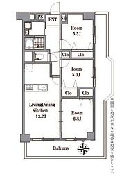 青木橋スカイハイツ 3LDKの間取図画像