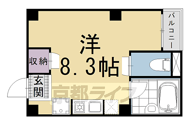 京都府京都市下京区万寿寺通柳馬場東入官社殿町(賃貸マンション1K・2階・23.02㎡)の写真 その2