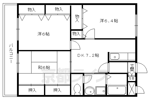 Ｎｏ．44　パレス花園 104｜京都府京都市左京区岩倉花園町(賃貸マンション3DK・1階・60.32㎡)の写真 その2