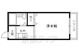京都市営烏丸線 北大路駅 徒歩14分の賃貸マンション 1階1Kの間取り