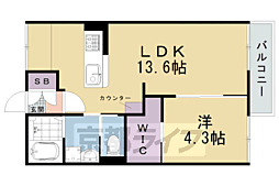 JR山陰本線 円町駅 徒歩9分の賃貸アパート 2階1LDKの間取り