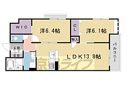 JR山陰本線 円町駅 徒歩8分の賃貸マンション 2階2LDKの間取り