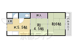 JR山陰本線 円町駅 徒歩6分の賃貸アパート 2階2DKの間取り