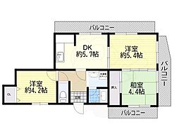 青葉丘ハイツ 3DKの間取図画像
