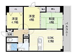 リバーサイド千里丘 3LDKの間取図画像