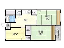 南千里第2コーポラスC棟 3DKの間取図画像