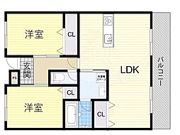 エクレール五月が丘 2LDKの間取図画像