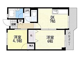 リバーパークアイワ 2DKの間取図画像