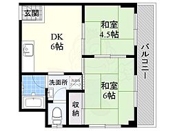 第5摂津マンション 2DKの間取図画像
