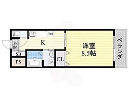 ヴィラほった2 1Kの間取図画像