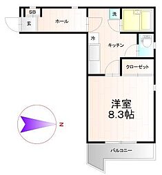 キャッスル虎丸 1Kの間取図画像