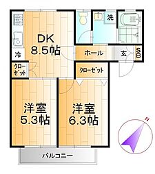 コーポファミール3 2DKの間取図画像