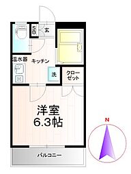 ラプラス郡山 1Kの間取図画像