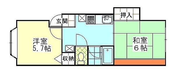 アーバンハイツ港南E 201｜秋田県秋田市土崎港南3丁目(賃貸アパート2K・2階・36.01㎡)の写真 その2