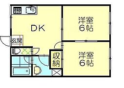 サンヴィレッジ八橋B 2DKの間取図画像