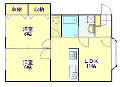 グリーンキャッスル2 2LDKの間取図画像