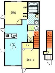 (仮)外旭川八幡田一丁目新築アパートA棟 2LDKの間取図画像