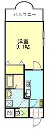 グランデール東通 1Kの間取図画像