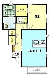 ヴィルシェルB 1LDKの間取図画像