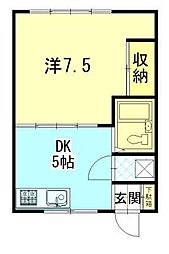 メープルオーク 1Kの間取図画像