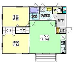 アーザ・二ツ屋 2LDKの間取図画像