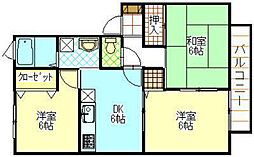 テイセキ将軍野南ハイツC 3DKの間取図画像