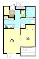 山王ガーデンヴィラウエスト 1DKの間取図画像