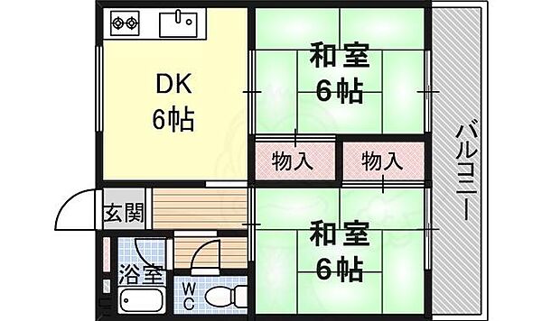 白井マンション ｜大阪府茨木市大住町(賃貸マンション2DK・3階・44.20㎡)の写真 その2