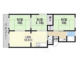 浪速コーポ 3LDKの間取図画像