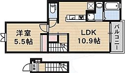 大阪モノレール本線 南摂津駅 徒歩5分の賃貸アパート 2階1LDKの間取り