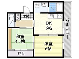 メゾン東茨木 2DKの間取図画像