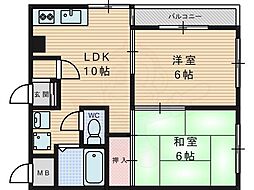不動産センタービル 2DKの間取図画像