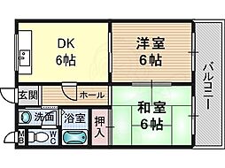 エリータ鳥飼 2DKの間取図画像
