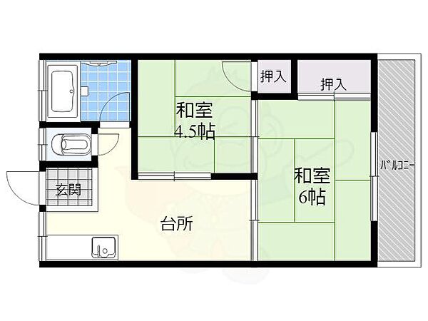 第2吉田文化 ｜大阪府茨木市沢良宜西２丁目(賃貸アパート2DK・2階・32.00㎡)の写真 その2