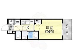 プレサンス新大阪ザ・シティ 1階1Kの間取り