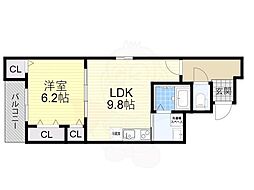 大阪市東淀川区大桐2丁目アパート 1LDKの間取図画像