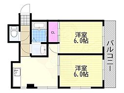 平ハツマンション 2DKの間取図画像