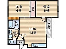 パティオ小松 2LDKの間取図画像